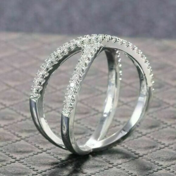 Sterling Silver Pave Diamond Criss Cross Ring - Picture 6 of 6